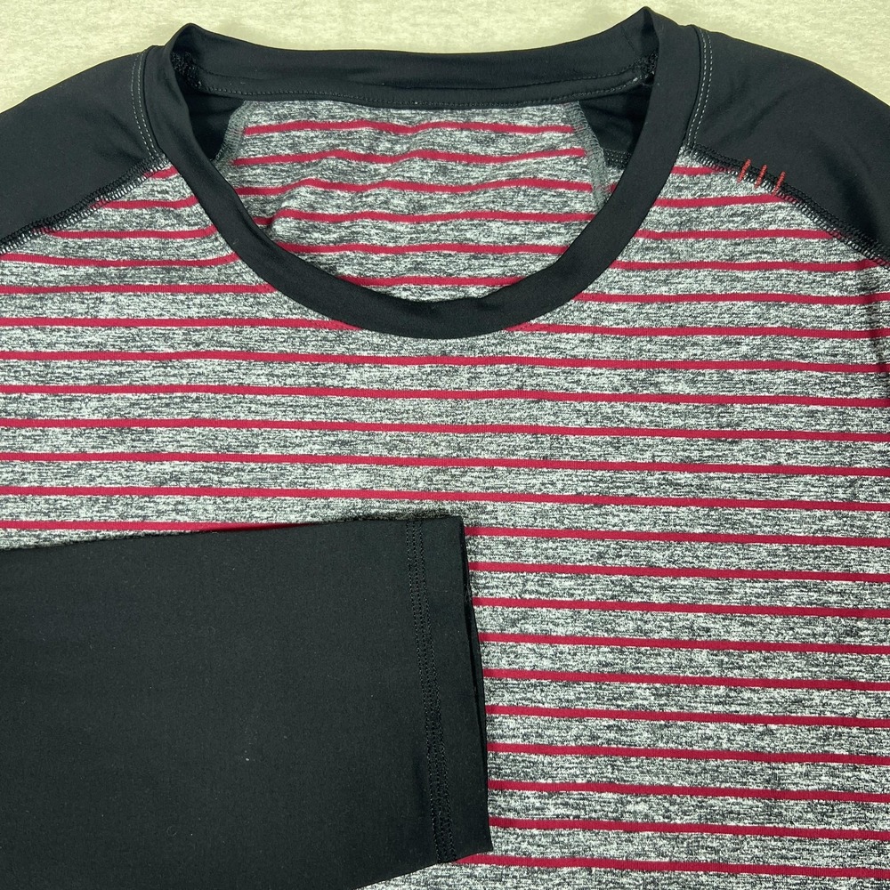 Lululemon Shirt Mens XL Gray Red Stripe Long Sleeve Athletic Running Top